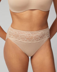 Cotton Blend High-Leg Panty with Lace - WARM AMBER | Soma Women