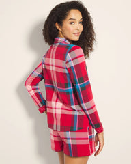 Long-Sleeve Notch Collar Pajama Top - SNUGGLE UP PLAID RED | Soma Women