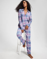 Long-Sleeve Notch Collar Pajama Top - PRETTY PLAID SUNDOWN | Soma Women