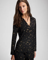 Long-Sleeve Notch Collar Pajama Top - STELLAR SCENE BLACK/FOIL | Soma Women