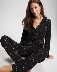 Long-Sleeve Notch Collar Pajama Top - STELLAR SCENE BLACK/FOIL | Soma Women