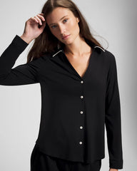 Long-Sleeve Notch Collar Pajama Top - BLACK | Soma Women