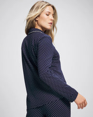 Long-Sleeve Notch Collar Pajama Top - METRO DOT NAVY | Soma Women