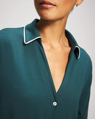 Long-Sleeve Notch Collar Pajama Top - DEEP TEAL | Soma Women