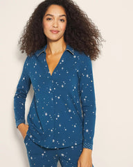 Long-Sleeve Notch Collar Pajama Top - INTO THE NIGHT BLUE | Soma Women