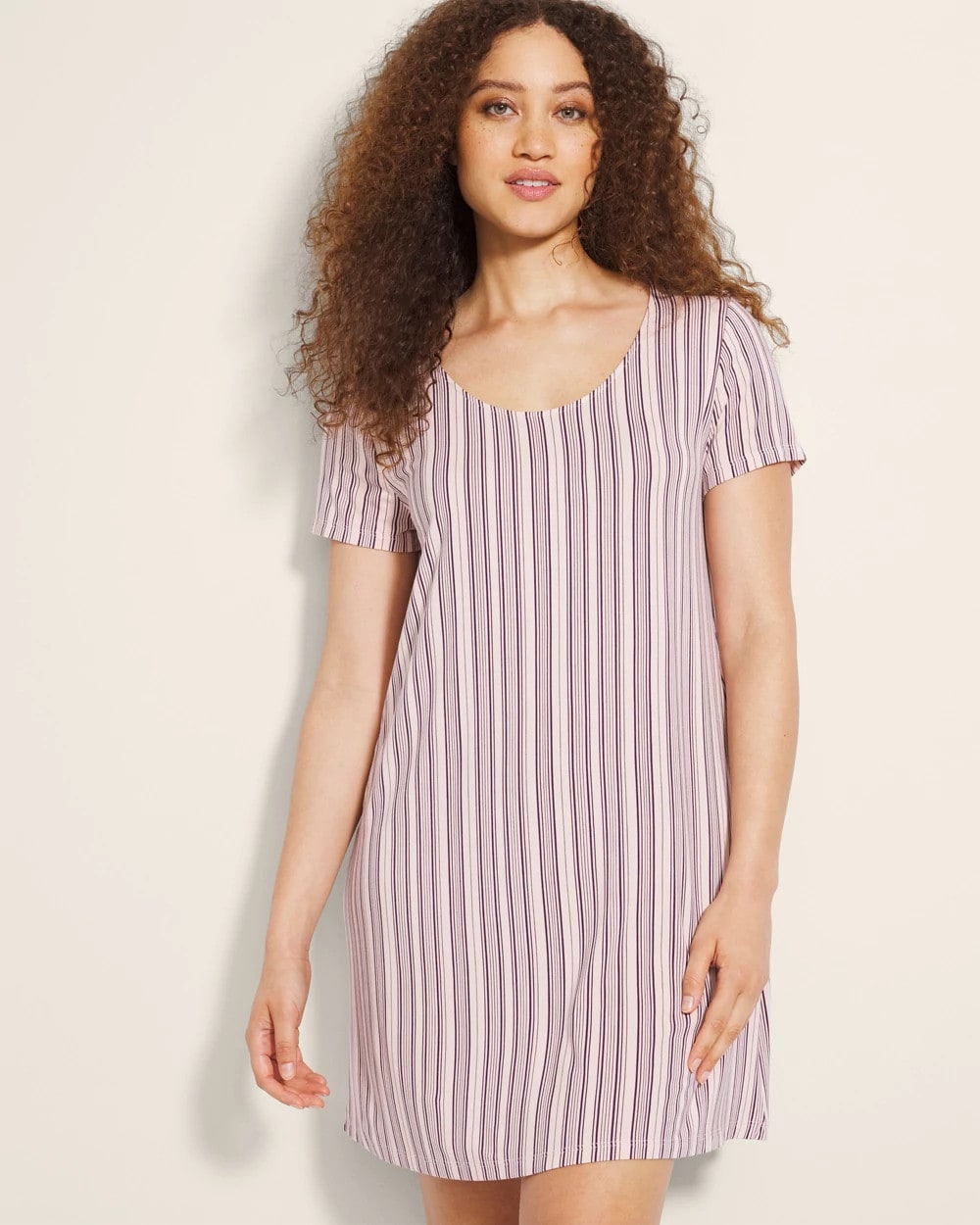 Short Sleeve Scoop Neck Sleepshirt - AMITY STRIPE SEPIA ROSE | Soma Women