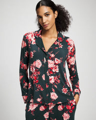 Cool Nights Long Sleeve Notch Collar with Piped Placket Pajama Top - COTTAGE FLORAL GREEN | Soma Women