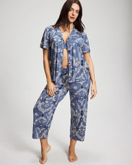 Short Sleeve Notch Collar Pajama Top - BOTANICAL TILE SUNDOWN | Soma Women