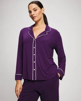 Long Sleeve Notch Collar w/ Piped Placket Pajama Top - BLACKBERRY | Soma Women