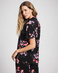 Short Sleeve Notch Collar Pajama Top - FLORAL DREAMS BLACK | Soma Women