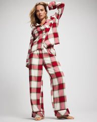 Long-Sleeve Notch Collar Pajama Top - WINTER PLAID RED | Soma Women