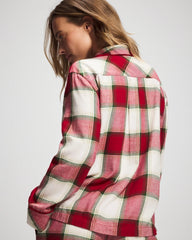 Long-Sleeve Notch Collar Pajama Top - WINTER PLAID RED | Soma Women
