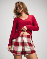 Velvet Piped Boxer Pajama Short - WINTER PLAID RED | Soma Women