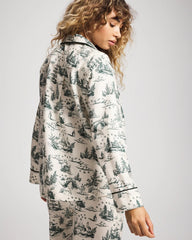 Long-Sleeve Notch Collar Pajama Top - ENCHANTED TOILE GREEN | Soma Women