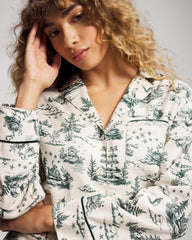Long-Sleeve Notch Collar Pajama Top - ENCHANTED TOILE GREEN | Soma Women