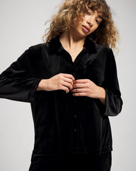 Velvet Long Sleeve Notch Collar Pajama Top - BLACK | Soma Women