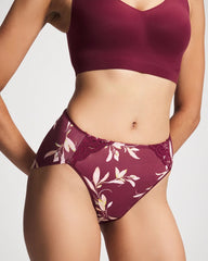 Tummy High-Leg Brief Panty with Lace - LUXURIOUS LEAVES M PLUM | Soma Women