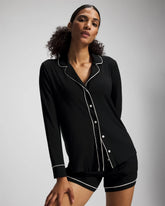 Long-Sleeve Notch Collar Pajama Top - BLACK | Soma Women