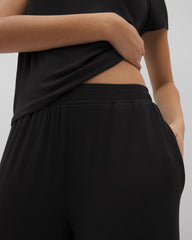 Lightweight Rib Knit Wide Leg Pajama Pants - BLACK | Soma Women