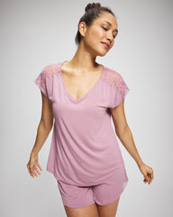 Short Sleeve Lace Pajama Tee - LILAC WINE | Soma Women