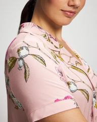 Printed Short Sleeve Notch Collar - FEATHERED FANCY PINK | Soma Women