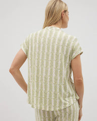 Mandarin Collar Short Sleeve Pajama Top - CHILL STRIPE CHAMPAGNE | Soma Women
