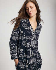 Cool Nights Long Sleeve Notch Collar with Piped Placket Pajama Top - COSMIC BALLET NAVY | Soma Women