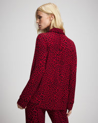 Cool Nights Long Sleeve Notch Collar with Piped Placket Pajama Top - FELINE PAINT THE TOWN RED | Soma Women