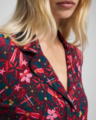 Cool Nights Long Sleeve Notch Collar with Piped Placket Pajama Top - HOLLY JOLLY RED VELVET | Soma Women