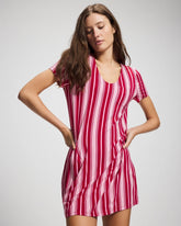 Short Sleeve Sleepshirt - SLEIGHBELL STRIPE RED | Soma Women