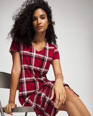 Short Sleeve Long Sleepshirt - PERFECT PLAID RED | Soma Women