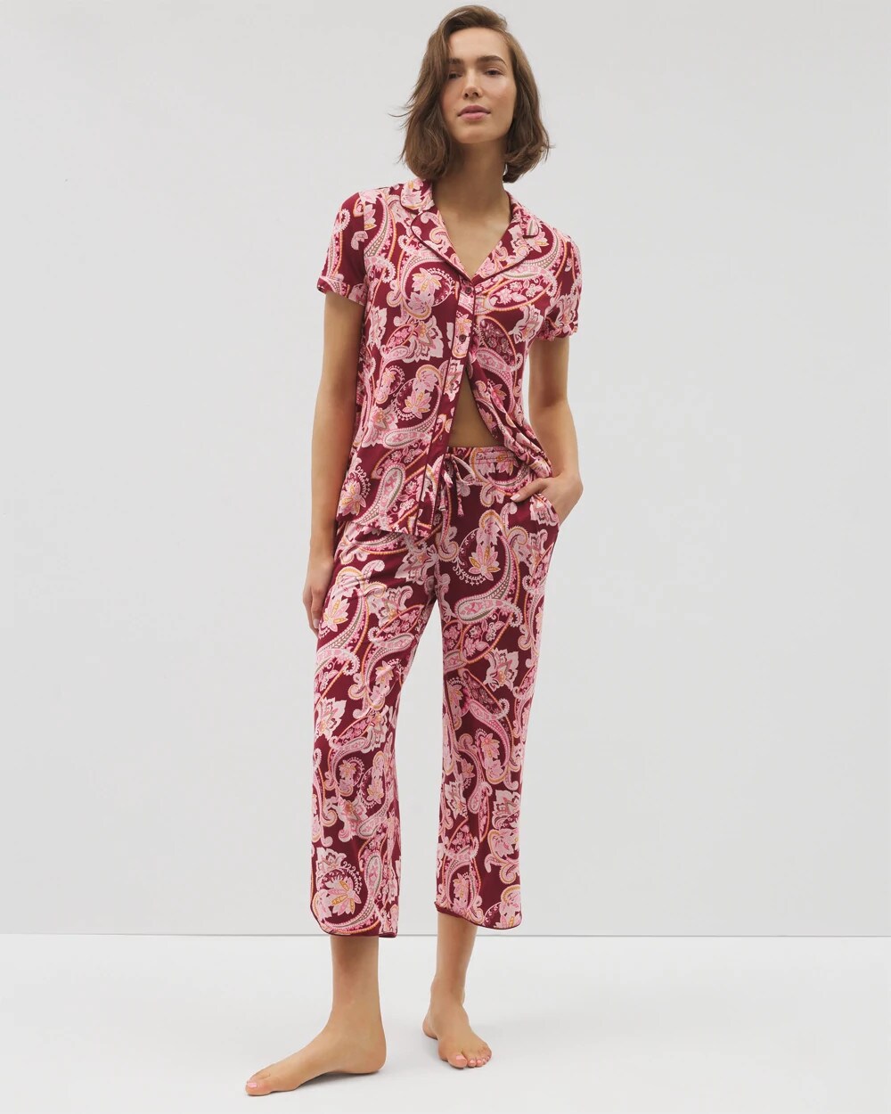 Piped Crop Pajama Pants - KASHMIR PAISLEY KISS | Soma Women