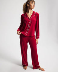 Long Sleeve Notch Collar w/ Piped Placket Pajama Top - PAINT THE TOWN RED | Soma Women