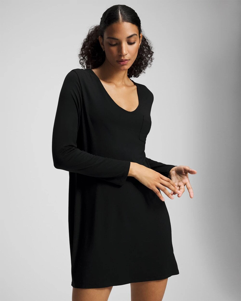 Long-Sleeve Sleepshirt - BLACK | Soma Women