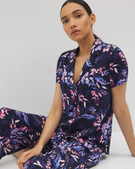 Short Sleeve Notch Collar Pajama Top - BLOOM BRIGHTLY NAVY | Soma Women