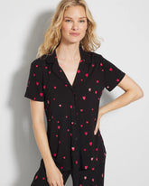 Short Sleeve Notch Collar Pajama Top - FLOATING HEARTS BLACK RED | Soma Women