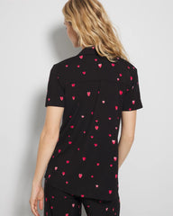Short Sleeve Notch Collar Pajama Top - FLOATING HEARTS BLACK RED | Soma Women