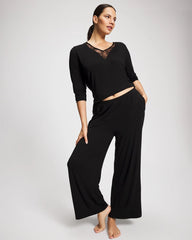 Lace Relaxed Wide Leg Pajama Pant - BLACK | Soma Women