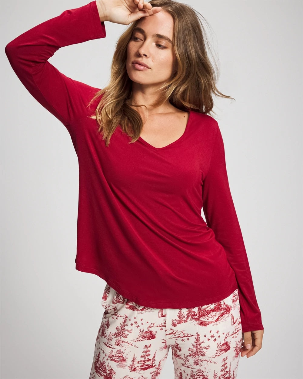 Classic Long Sleeve Pajama Top - PAINT THE TOWN RED | Soma Women