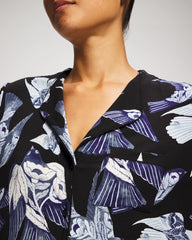 Piped Long-Sleeve Notch Pajama Top - WHIMSICAL WINGS BLK MID | Soma Women