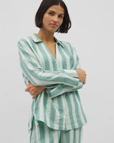 Cotton Gauze Long Sleeve Notch Collar Pajama Top - TEAL STRIPE | Soma Women