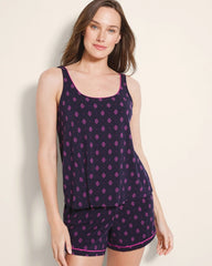 Pajama Tank With Piping - GEO FLEUR NAVY | Soma Women