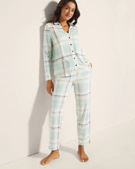 Long-Sleeve Notch Collar Pajama Top - SNUGGLE UP PLAID GREEN | Soma Women