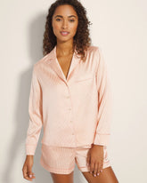 Long-Sleeve Notch Collar Pajama Top - PIN STRIPE VERTICAL PEACH | Soma Women