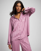 Shadow Stripe Long Sleeve Pajama Notch Collar Top - LILAC WINE | Soma Women