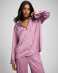 Shadow Stripe Long Sleeve Pajama Notch Collar Top - LILAC WINE | Soma Women