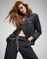 Shadow Stripe Long Sleeve Pajama Notch Collar Top - PETROL | Soma Women