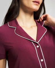Solid Short Sleeve Notch Collar Pajama Top - VELVET PLUM | Soma Women