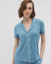 Solid Short Sleeve Notch Collar Pajama Top - BLUE HEAVEN | Soma Women