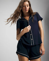 Solid Short Sleeve Notch Collar Pajama Top - NIGHTFALL NAVY | Soma Women